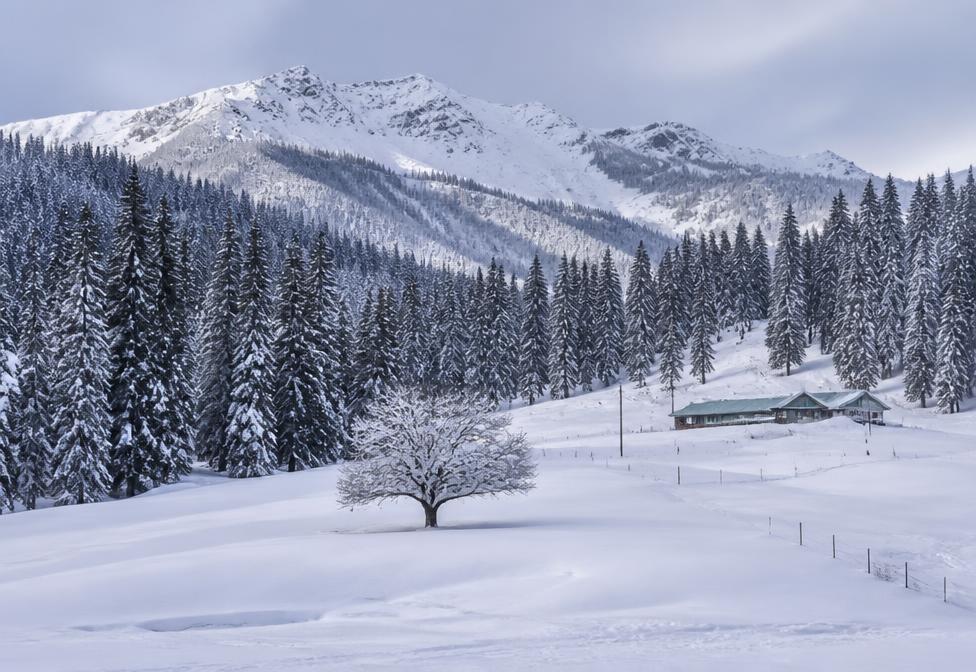 Snow-covered Gulmarg mountains